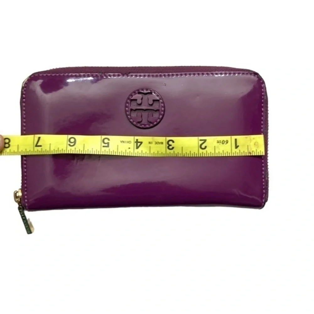 Tory Burch purple patent leather zipper clutch wallet